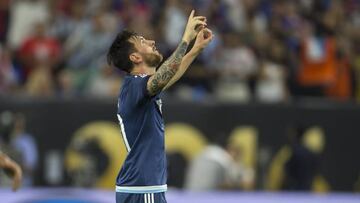 Futbol, Estados Unidos vs Argentina.
Copa America Centenario 2016.
El jugador Argentina Lionel Messi, celebra su gol contra Estados Unidos durante el partido por semi final de la Copa Centenario en el estadio NRG, Houston, Estados Unidos.
21/06/2016
Mexsport/Photosport**********
Football, United States vs Argentina.
Copa Centenario Championship 2016.
Argentina's player Lionel Messi, celebrates his goal against United States during the Copa Centenario Championship semi final football match at NRG stadium in Houston, USA.
21/06/2016
Mexsport/Photosport