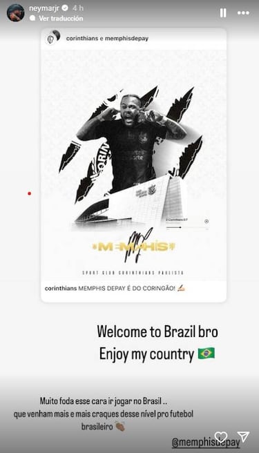 Neymar, eufórico con Memphis