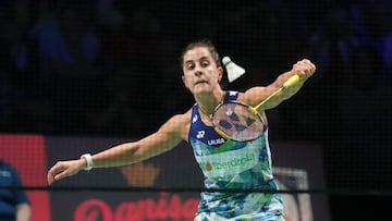 Carolina Marín, durante el partido en el Open de Dinamarca.