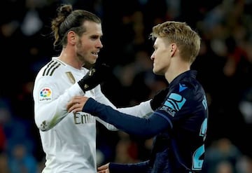 Gareth Bale and Real Sociedad's Martin Odegaard after Saturday's game