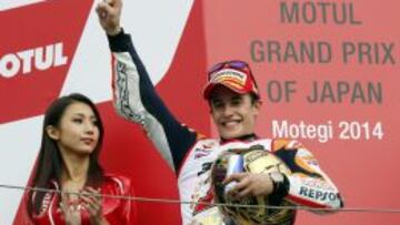 Márquez, en el podio de Motegi.