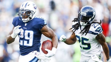 NASHVILLE, TN - SEPTEMBER 24: Running Back Demarco Murray #29 of the Tennessee Titans runs the ball against the Seattle Seahawks at Nissan Stadium on September 24, 2017 in Nashville, Tennessee. Wesley Hitt/Getty Images/AFP
== FOR NEWSPAPERS, INTERNET, TELCOS & TELEVISION USE ONLY ==