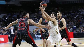 Facundo Campazzo, durante el partido de la Euroliga que ha enfrentado al Real Madrid y al Armani Mil&aacute;n