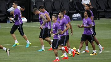 Los jugadores del Real Madrid durante un entrenamiento en su gira por Estados Unidos.