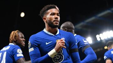 LONDON, ENGLAND - OCTOBER 05: Reece James of Chelsea celebrates after scoring their sides third goal during the UEFA Champions League group E match between Chelsea FC and AC Milan at Stamford Bridge on October 05, 2022 in London, England. (Photo by Darren Walsh/Chelsea FC via Getty Images)