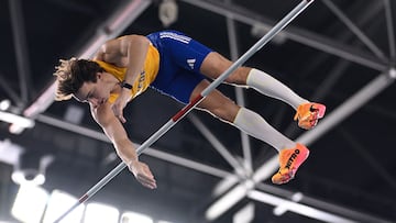 Sweden�s Armand Duplantis competes in the men's pole vault final during the Indoor World Athletics Championships in Nanjing, China�s Jiangsu province on March 22, 2025. (Photo by WANG Zhao / AFP)