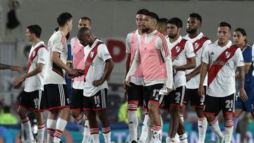 River Plate�s footballers react after losing 1-2 against Arsenal at the end of the Argentine Professional Football League Tournament 2023 match at El Monumental stadium in Buenos Aires, on February 26, 2023. (Photo by ALEJANDRO PAGNI / AFP)