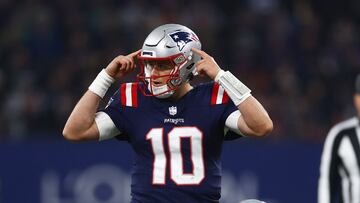 American Football - NFL - Indianapolis Colts v New England Patriots - Deutsche Bank Park, Frankfurt, Germany - November 12, 2023 New England Patriots' Mac Jones reacts REUTERS/Kai Pfaffenbach