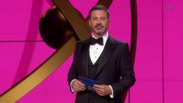 Jimmy Kimmel presents the Emmy for Outstanding Lead Actor in a Drama Series during the 72nd Emmy Awards telecast on Sunday, Sept. 20, 2020 at 8:00 PM EDT/5:00 PM PDT on ABC. (Invision for the Television Academy/AP) *** Local Caption *** .