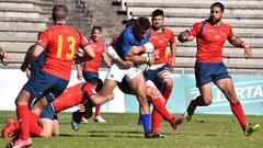 Lance del partido de hoy entre las selecciones de rugby de Espa&ntilde;a y Namibia, que se sald&oacute; con victoria para los Leones.