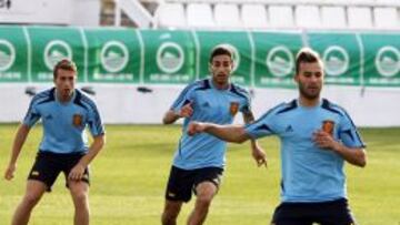 Deulofeu, José Rodríguez y Jesé, ayer.