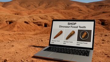 Dinosaur tooth fossils from Morocco mines - artist's impression