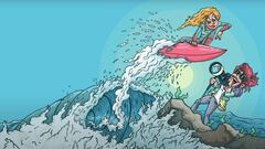 Cartel en dibujos de la Competici&oacute;n Virtual Iberdrola de Surfing Femenino
