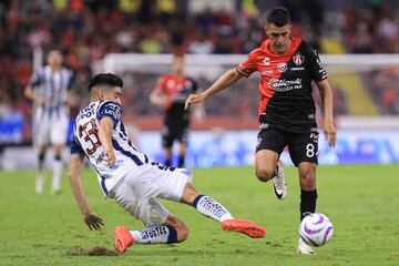 (L-R), Pedro Pedraza of Pachuca and  Mateo Garcia of Atlas  during the game Atlas vs Pachuca, corresponding to Round 15 of the Torneo Apertura 2023 of the Liga BBVA MX, at Jalisco Stadium, on November 01, 2023. 

<br><br>

(I-D), Pedro Pedraza de Pachuca y  Mateo Garcia de Atlas  durante el partido Atlas vs Pachuca, correspondiente a la Jornada 15 del Torneo Apertura 2023 de la Liga BBVA MX, en el Estadio Jalisco, el 01 de Noviembre de 2023.