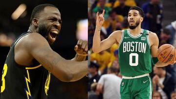 The Warriors' Draymond Green (L) and the Celtics' Jayson Tatum.