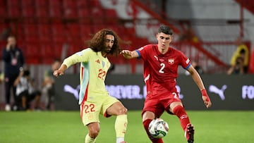 Kosta Nedeljkovic defiende a Cucurella en el último partido entre España y Serbia.