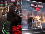 Shaquille O’Neal se carga en directo un panel enorme de la televisión americana