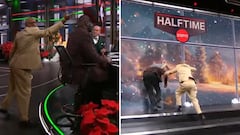 Shaquille O’Neal se carga en directo un panel enorme de la televisión americana