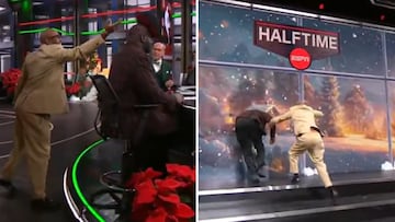 Shaquille O’Neal se carga en directo un panel enorme de la televisión americana