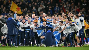 La Selección escocesa celebra su clasificación para el Mundial 2026.