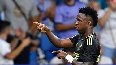 Vinicius, celebrando su gol ante el Espanyol.