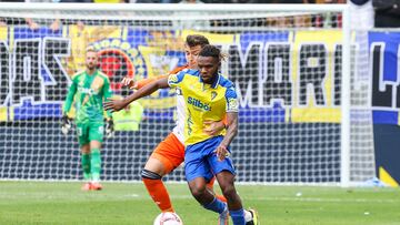 Rominigue Kouamé en el Nuevo Mirandilla en un encuentro de Liga frente al Real Oviedo.