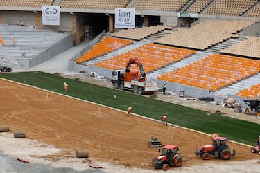 Obras en el estadio de La Cartuja. 