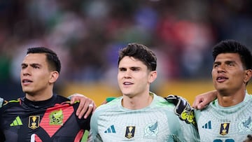 Luis Malagon, Israel Reyes, Jesus Gallardo of Mexico during the match Suriname and Mexico Mexican National Team as part to 2025 Concacaf Gold Cup Group A, at AT-T Stadium, on June 18, 2025 on Arlington, Texas, United States.