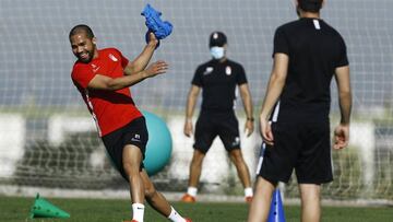 Yangel Herrera durante el entrenamiento de hoy.