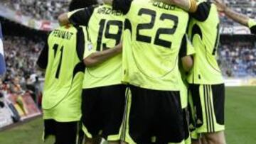 Los jugadores zaragozistas celebrando uno de los tantos