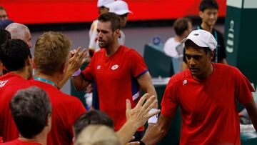Tennis - Davis Cup - Group C - United States v Slovakia - Hengqin International Tennis Center, Zhuhai, China - September 13, 2024 Austin Krajicek of the U.S. and Rajeev Ram of the U.S. celebrate after winning their match against Slovakia's Lukas Klein and Slovakia's Norbert Gombos REUTERS/Tyrone Siu