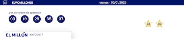 Euromillones: comprobar los resultados del sorteo de hoy, viernes 3 de enero