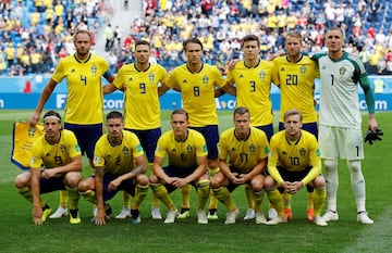 El once inicial de Suecia. 