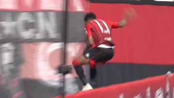 Salta la valla para celebrar un gol y... ?desaparece! El golpe es tremendo