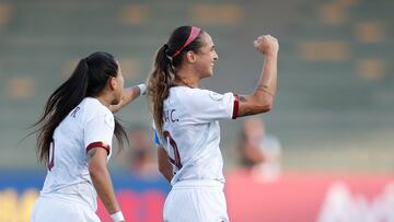 Deyna Castellanos celebrando su gol con Venezuela ante Uruguay en la primera fecha de la Copa América Femenina 2022.