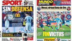 Portadas de los diarios Sport y Mundo Deportivo del d&iacute;a 14 de mayo de 2018.