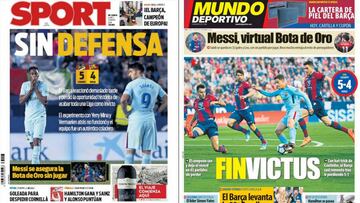 Portadas de los diarios Sport y Mundo Deportivo del d&iacute;a 14 de mayo de 2018.