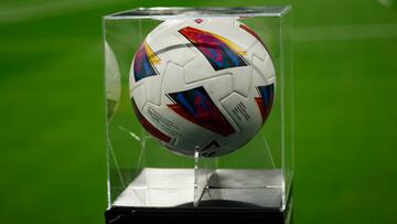 Soccer Football - LaLiga - Real Madrid v Rayo Vallecano - Santiago Bernabeu, Madrid, Spain - November 5, 2023 The match ball is displayed in a case beside the pitch before the match REUTERS/Juan Medina