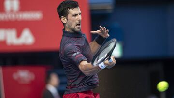 01 October 2019, Japan, Tokyo: Serbian tennis player Novak Djokovic returns to Australian Alexei Popyrin during their men&#039;s singles round of 32 tennis match at the Rakuten Japan Open Tennis Championships 2019 at Ariake Colosseum. Photo: Rodrigo Reyes Marin/ZUMA Wire/dpa
 
 
 01/10/2019 ONLY FOR USE IN SPAIN