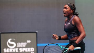 La tenista estadounidense Coco Gauff celebra un punto durante su partido ante Veronika Kudermetova en el WTA 1.000 de Pekín.