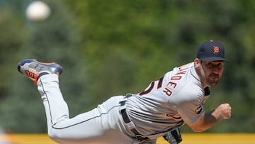 DENVER, CO - AUGUST 30: Justin Verlander #35 of the Detroit Tigers pitches against the Colorado Rockies in the first inning of a game at Coors Field on August 30, 2017 in Denver, Colorado. Dustin Bradford/Getty Images/AFP
== FOR NEWSPAPERS, INTERNET, TELCOS & TELEVISION USE ONLY ==