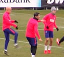 Morata demuestra su alegría entrenando con Vitolo y Grizi