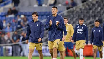 Ulises Rivas and Guillermo Martinez of Pumas during the Quarter final first leg round match between Monterrey and Pumas UNAM as part of the Liga BBVA MX, Torneo Apertura 2024 at BBVA Bancomer Stadium on November 28, 2024 in Monterrey, Nuevo Leon, Mexico.