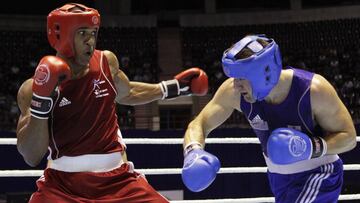 El p&uacute;gil brit&aacute;nico Anthony Joshua y el boxeador alem&aacute;n Erik Pfeifer, en una imagen de archivo durante un campeonato del mundo.