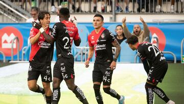 Jordy Caicedo celebrates his goal 1-0 with Jose Abella of Atlas during the game Atlas  vs Toronto, corresponding to the group stage of the Leagues Cup 2023, at BMO Field Stadium, on July 30, 2023.

<br><br>

Jordy Caicedo celebra su gol 1-0 con Jose Abella de Atlas durante el partido Atlas vs Toronto, correspondiente a la fase de grupos de la Leagues Cup 2023, en el Estadio BMO Field, el 30 de Julio de 2023.