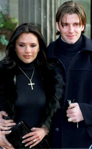 David Beckham y su mujer en 1998.