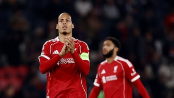 Soccer Football - UEFA Champions League - Quarter Final - First Leg - Paris St Germain v Liverpool - Parc des Princes, Paris, France - April 8, 2026 Liverpool's Virgil van Dijk reacts Action Images via Reuters/Lee Smith