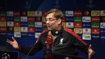 BARCELONA, SPAIN - APRIL 30:  Jurgen Klopp, Manager of Liverpool speaks during a Liverpool press conference ahead of their UEFA Champions League semi-final first leg match against FC Barcelona. On April 30, 2019 in Barcelona. (Photo by Alex Caparros/Getty