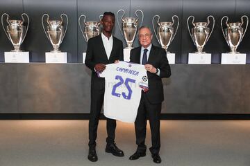 Presentación de Camavinga como nuevo jugador del Real Madrid, el 31 de agosto de 2021.