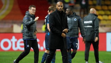 Soccer Football - Champions League - Group Stage - Group A - AS Monaco v Club Brugge - Stade Louis II, Monaco - November 6, 2018 AS Monaco coach Thierry Henry looks dejected after the match REUTERS/Eric Gaillard